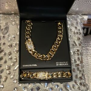 Gold Stainless Steel Necklace and Bracelet Set